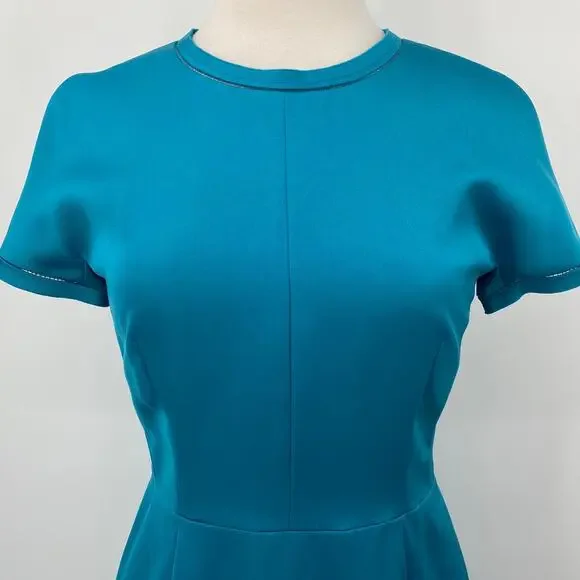 Escada Sheath Dress Knee Length Short Sleeve Teal Blue $1075 MRSP NEW Womens 6